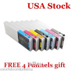 USA Stock 7pcs Epson Stylus Pro 7600 / 9600 Refilling Ink Cartridge+ 4 funnels