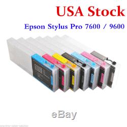 USA Stock 7pcs Epson Stylus Pro 7600 / 9600 Refilling Ink Cartridge+ 4 funnels