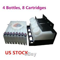 US Stock Roland Mimaki Mutoh Bulk Ink System- 4 Bottles, 8 Cartridges
