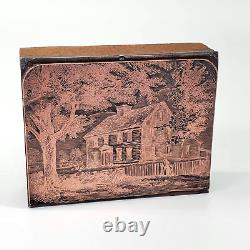 VINTAGE Rare Printing Block Press Stamp Wood With Copper Face Boston Front House