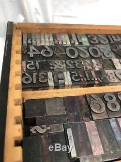 VTG Large Tray Letters Numbers Metal & Wood Ink Stamp Letterpress Printer Blocks