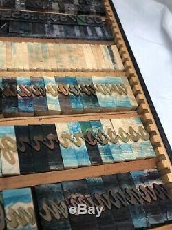 VTG Large Tray Letters Numbers Metal & Wood Ink Stamp Letterpress Printer Blocks
