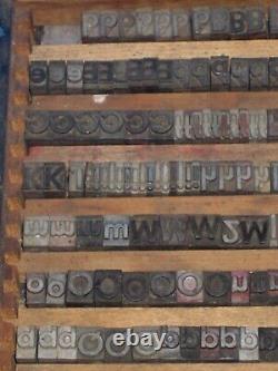 VTG Lot 563 Letter/Number Press Block Stamp Print Type Metal Wood Tray/Drawer