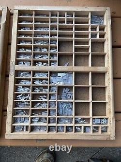 Vintage Kelsey Metal Letterpress Printing Type Banks Set withCases & Spacers