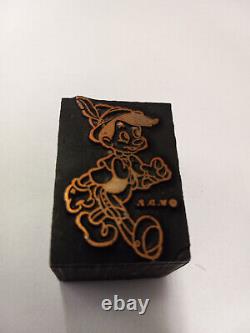 Vintage Letterpress Print Block Pinocchio Original With Trademark W. D. P. Copper