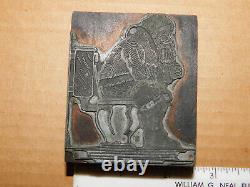 Vintage Letterpress Printing Block Metal Santa Claus on Toilet 2.5 x 3 inch