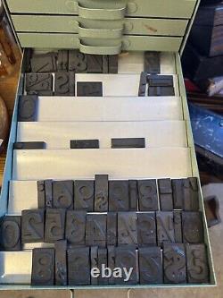 Vintage Letterpress Rubber Letters and Numbers in Metal Drawer Casement