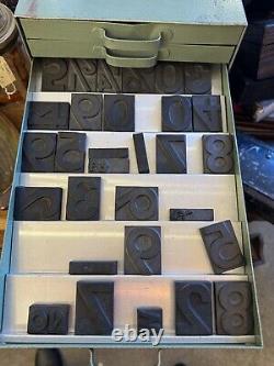 Vintage Letterpress Rubber Letters and Numbers in Metal Drawer Casement