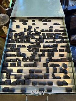 Vintage Letterpress Rubber Letters and Numbers in Metal Drawer Casement