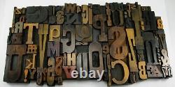 Vintage Letterpress Wood Type Collage A-Z letters, 0-9 numbers and! , $, &
