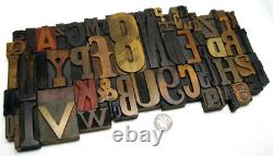 Vintage Letterpress Wood Type Collage A-Z letters, 0-9 numbers and! , $, &