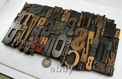 Vintage Letterpress Wood Type Collage A-Z letters, 0-9 numbers and! , $, &