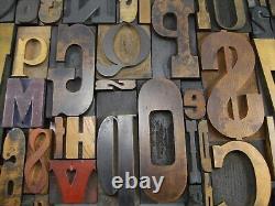 Vintage Letterpress Wood Type Collage A-Z letters, 0-9 numbers and! , $, &
