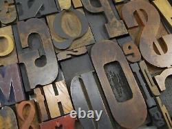 Vintage Letterpress Wood Type Collage A-Z letters, 0-9 numbers and! , $, &