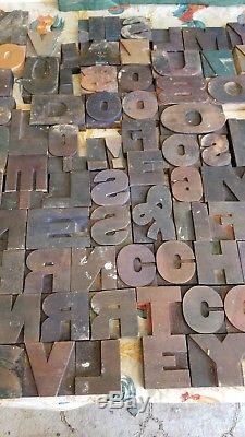 Vintage Letterpress wood printing blocks, alphabet 250 pcs Wooden Letters Old