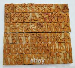 Vintage Letterpress wood/wooden printing type block typography 61 pc 50mm #LB34