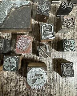 Vintage Lot Letter Press Printer Blocks Advertisement 45+ Texaco Florida AAA VW