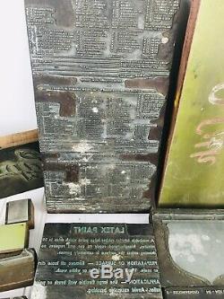 Vintage Lot of 70+ Printing Press Metal/Wood Stamp Block Ink Plate Advertisement
