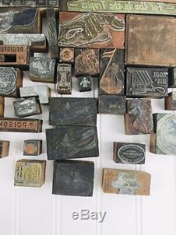 Vintage Lot of 70+ Printing Press Metal/Wood Stamp Block Ink Plate Advertisement