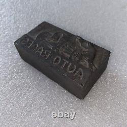 Vintage Original Auto Races Steel Printing Block