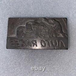Vintage Original Auto Races Steel Printing Block
