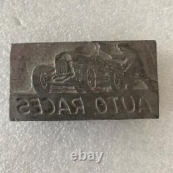Vintage Original Auto Races Steel Printing Block