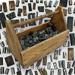 Vintage Printers Block Letterpress 130pc Set with Antique Wooden Tool Box