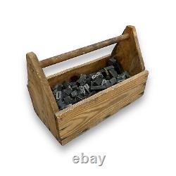 Vintage Printers Block Letterpress 130pc Set with Antique Wooden Tool Box