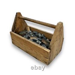 Vintage Printers Block Letterpress 130pc Set with Antique Wooden Tool Box