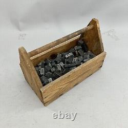 Vintage Printers Block Letterpress 130pc Set with Antique Wooden Tool Box