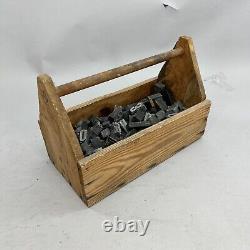 Vintage Printers Block Letterpress 130pc Set with Antique Wooden Tool Box