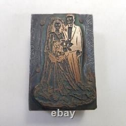 Vintage Printers Block Wedding Bride Groom Wood 1940s Style 1.9 x 1.2