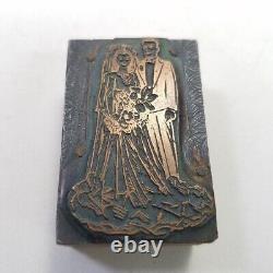 Vintage Printers Block Wedding Bride Groom Wood 1940s Style 1.9 x 1.2