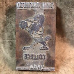 Vintage San Jacinto College Texas Printing Block/tile Wood Metal
