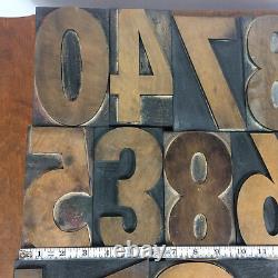 Vtg 6 Large Industrial Wood Printing Press Numbers Letters Blocks Design Decor