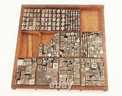 Vtg antique 300pc typo script letterpress type printers lead block set lot