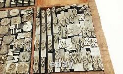 Vtg antique 300pc typo script letterpress type printers lead block set lot