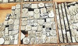 Vtg antique 300pc typo script letterpress type printers lead block set lot