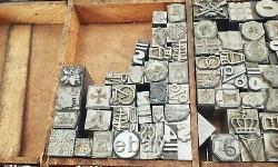 Vtg antique 300pc typo script letterpress type printers lead block set lot