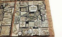 Vtg antique 300pc typo script letterpress type printers lead block set lot