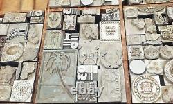 Vtg antique 300pc typo script letterpress type printers lead block set lot