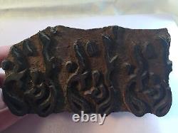 Wood Hand Carved Textile Printing Fabric Block Stamp Primitive Farmhouse Antique