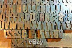 110 Antique Vintage Bois Letterpress Type D'impression Blocs Lettres Numéros 2 1/2