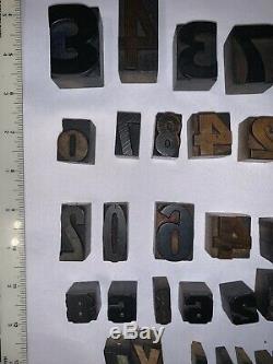 116 Piece Vintage Wood Letterpress Type D'impression Bloc Numéros Rares Lettres Lot Art
