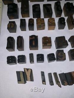 116 Piece Vintage Wood Letterpress Type D'impression Bloc Numéros Rares Lettres Lot Art