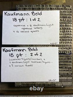 18 Pt Kaufmann Bold Type + Quads Set #1 (Seulement le set) Pièces bonus ÉNORMES 1110+