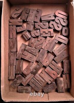 47 lettres d'imprimerie en bois de presse à lettre d'imprimerie antique