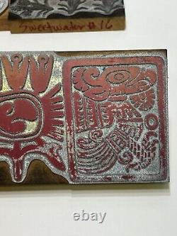 5 TIMBRES DE BLOC DE BOIS Impression à la main Tissu Textile Papier peint Fleurs aztèques Mer