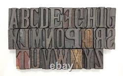 A À Z Vintage Letterpress 26 Lettres Imprimantes De Type Bois Collection De Blocs #bl-20