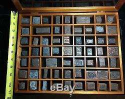 Advertising Old Letterpress Bois Blocs En Métal Vintage Mixte Lot Bois Case